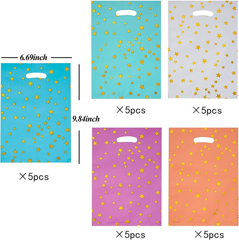 saizone 25 Party Favor Bags for Kids Birthdays, Goodie Candy Bags in 5 Colors with Star Pattern - Image 2